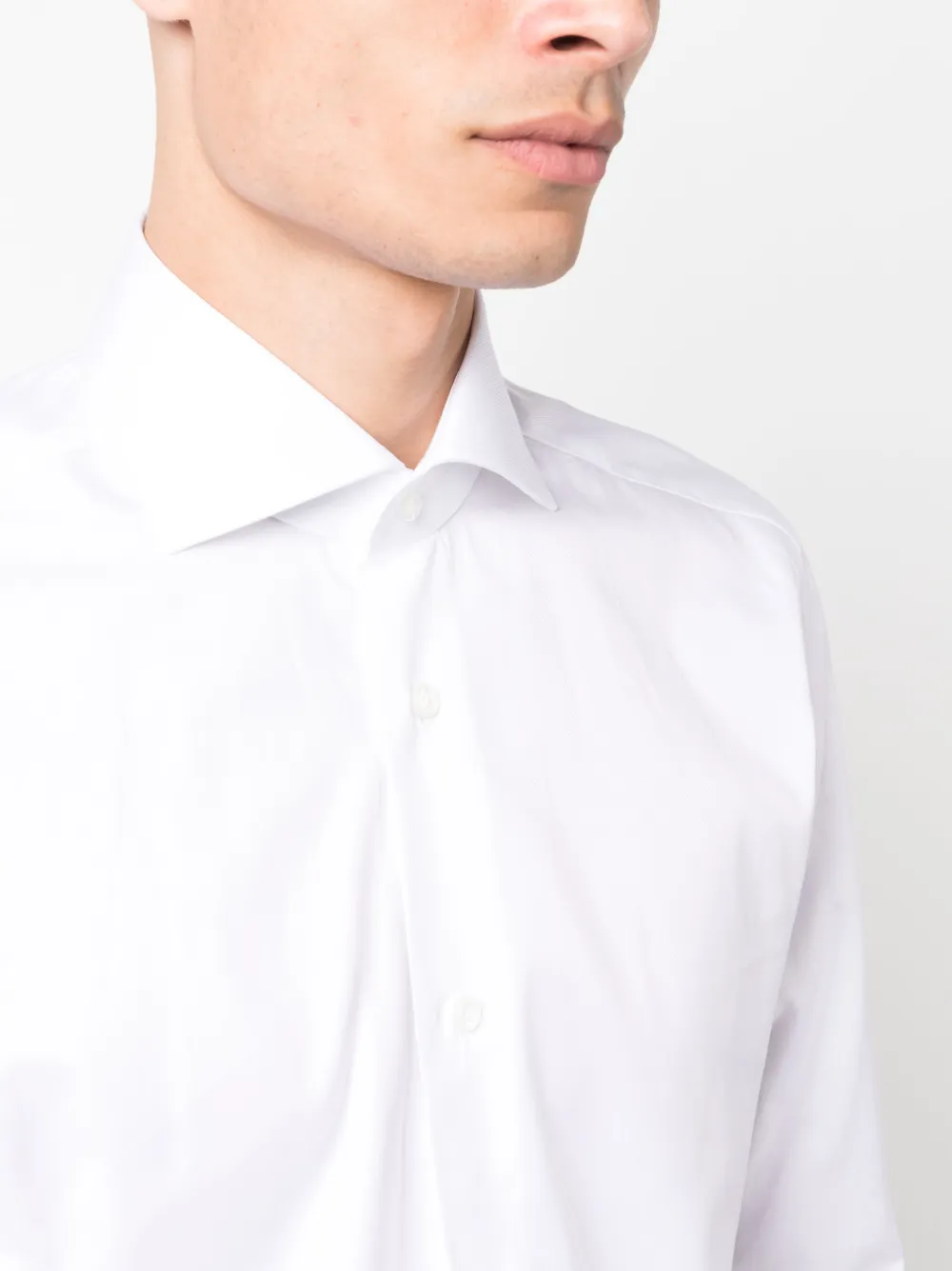 Shop Barba Spread-collar Cotton Shirt In White