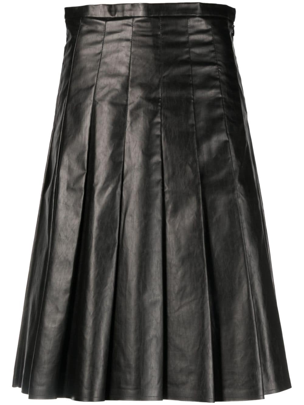 pleated faux-leather midi skirt