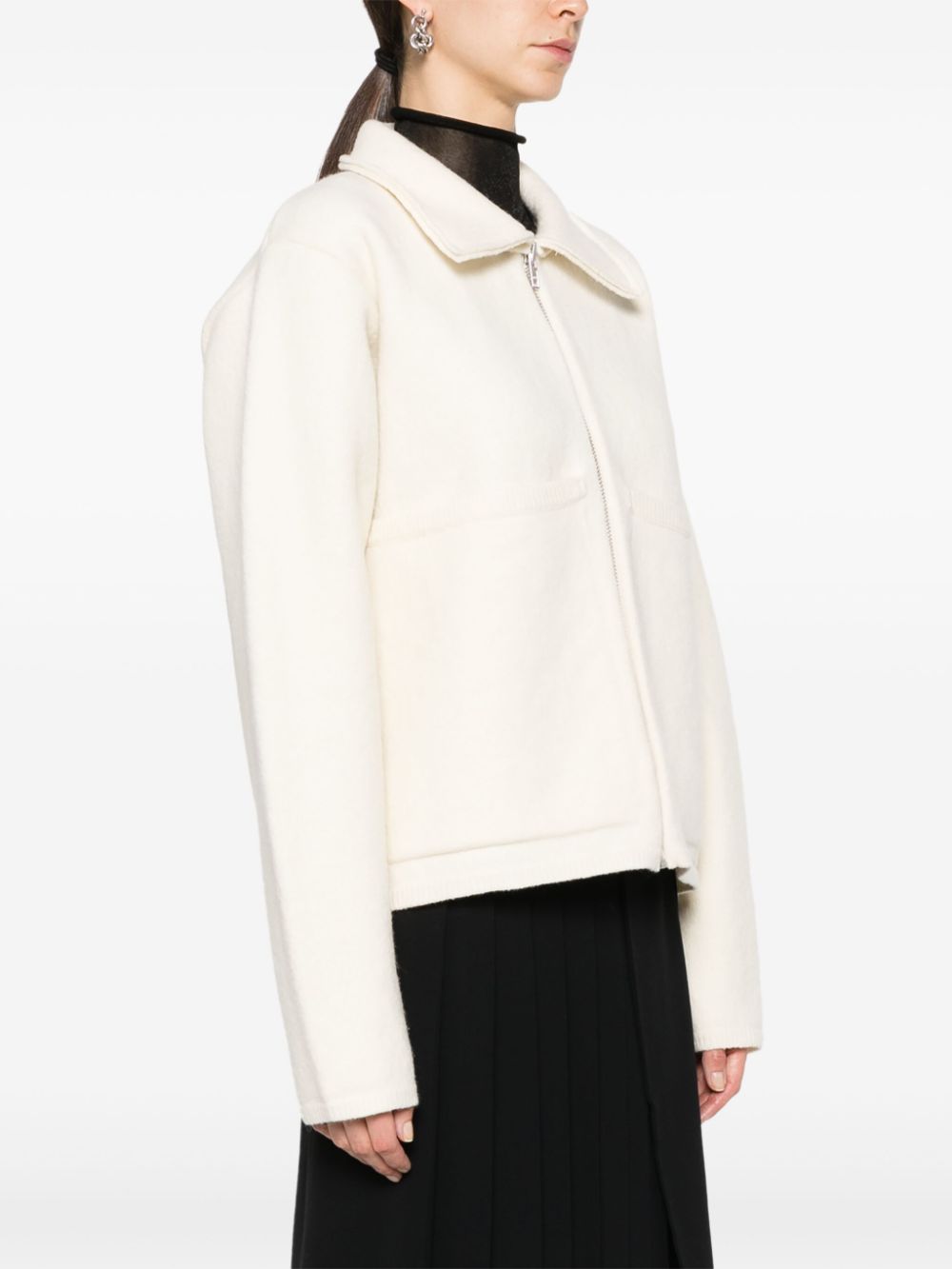 Shop Kassl Editions Pointed-flat Collar Zip-up Bomber Jacket In White
