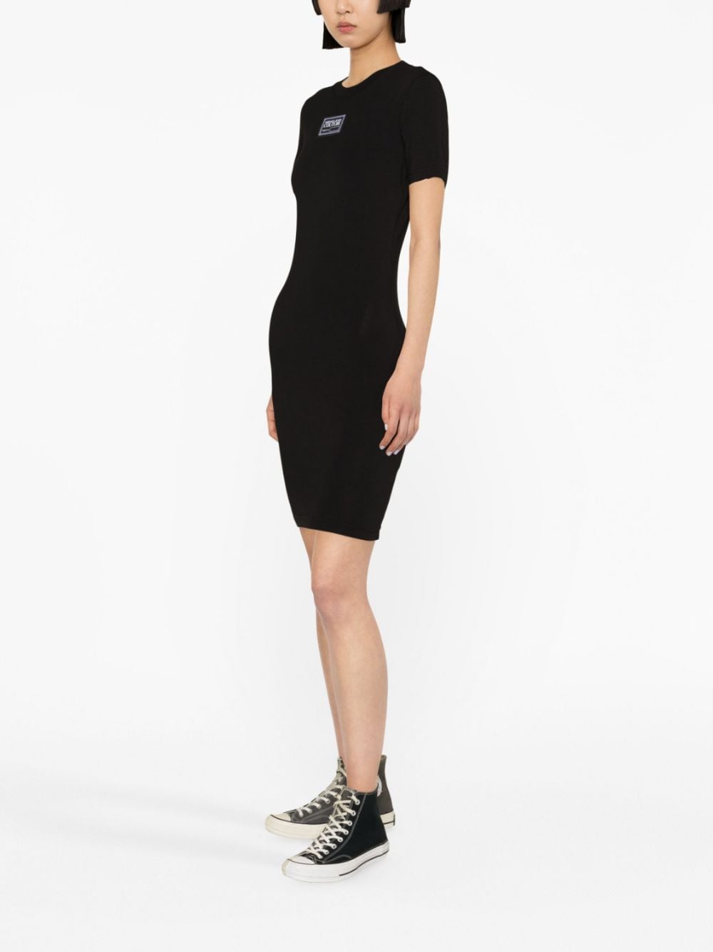 Shop Versace Jeans Couture Logo Patch T-shirt Dress In Black