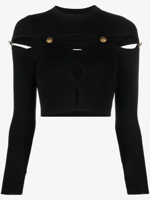 Versace Jeans Couture cut-out ribbed-knit cropped top