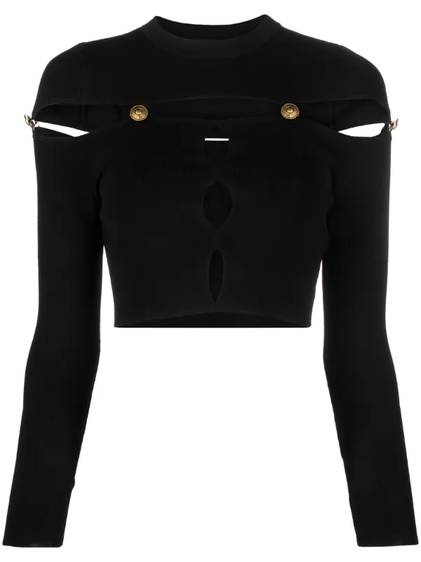 Versace Jeans Couture カットアウト リブニット トップ