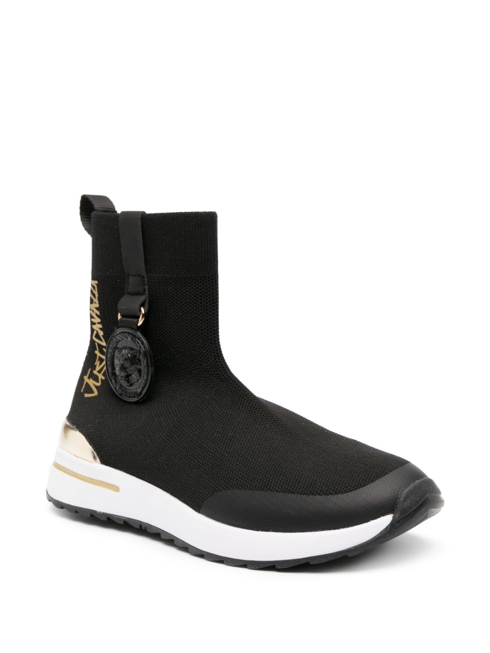 Shop Just Cavalli Logo-print Sock-ankle Sneakers In Black