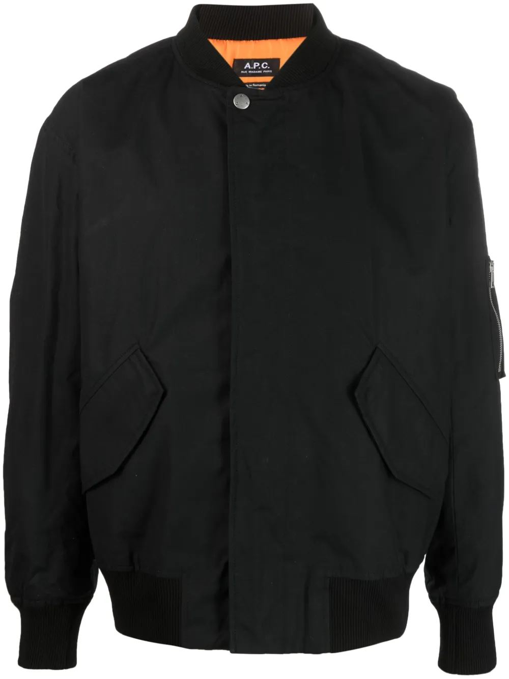 Shop Apc Zip-pocket Cotton Bomber Jacket In Black