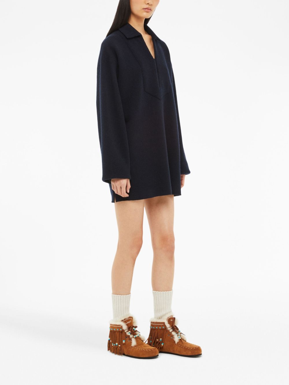 Shop Alanui Sailor-collar Knit Mini Dress In Blue