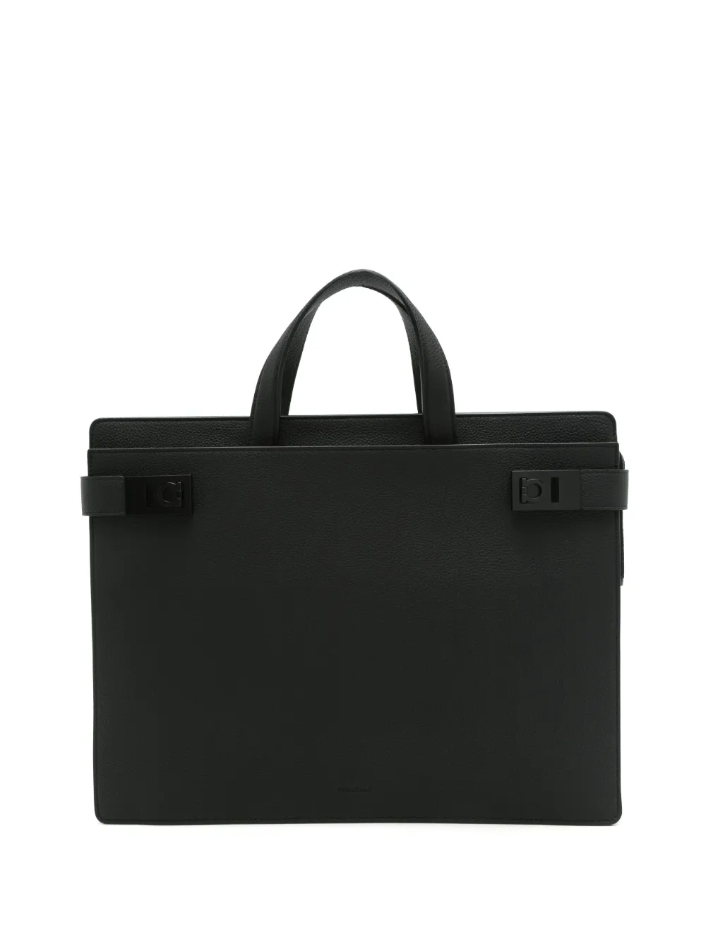 Ferragamo Medium Gancini Buckle Leather Briefcase In Black