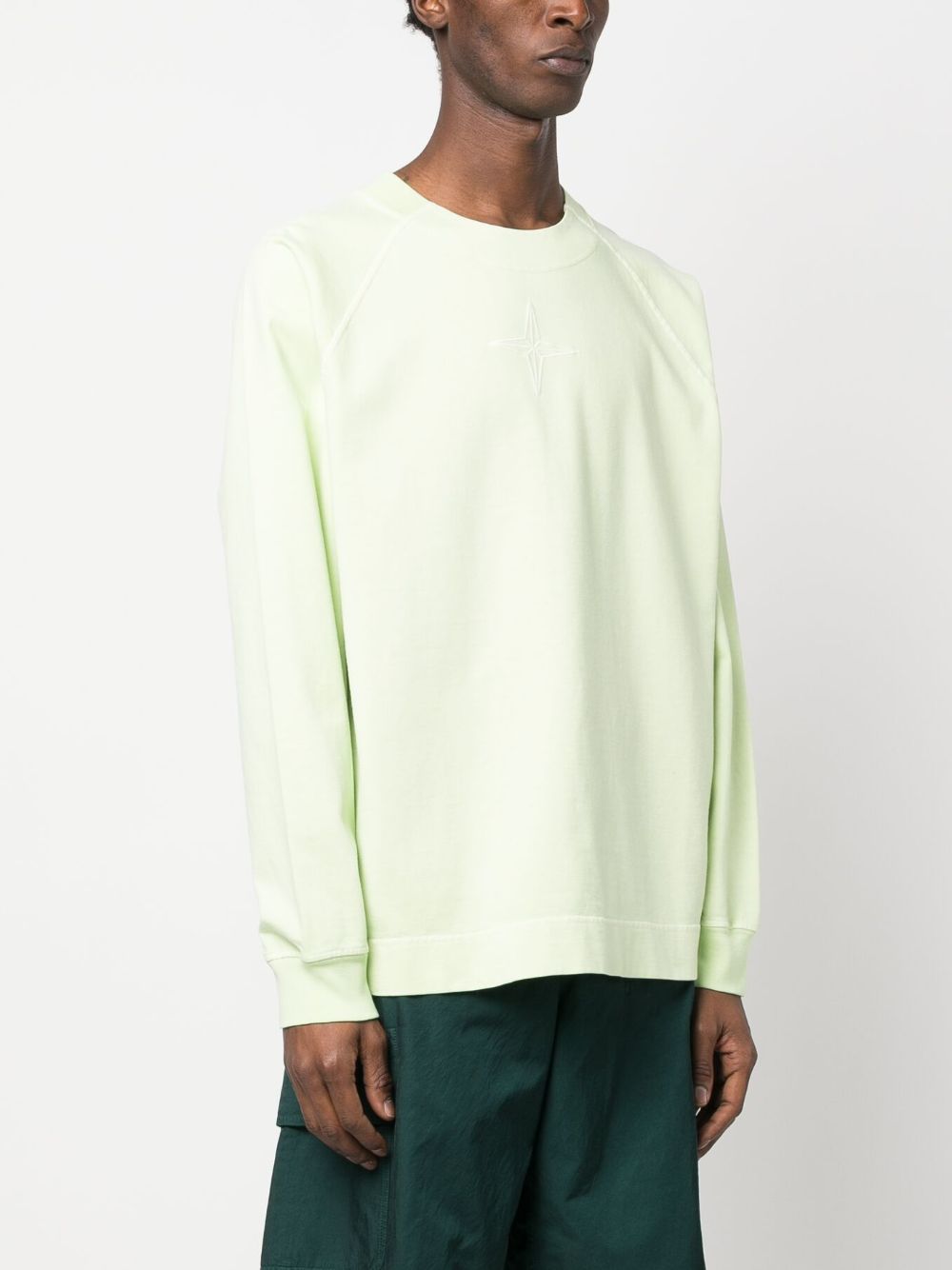 Shop Stone Island Logo-embroidered Cotton Sweatshirt In Green