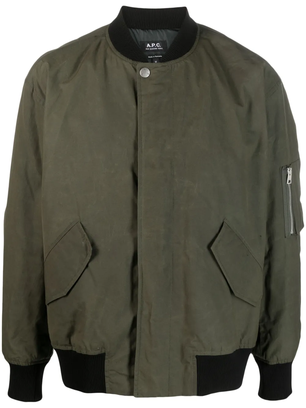 Shop Apc Zip-pocket Cotton Bomber Jacket In Green