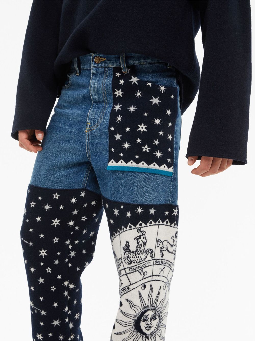 Shop Alanui Astrology Wheel Patchwork Jeans In Blue