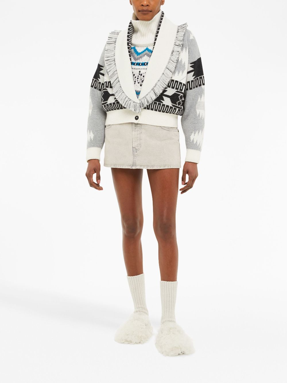 Alanui Icon jacquard cardigan bomber - White