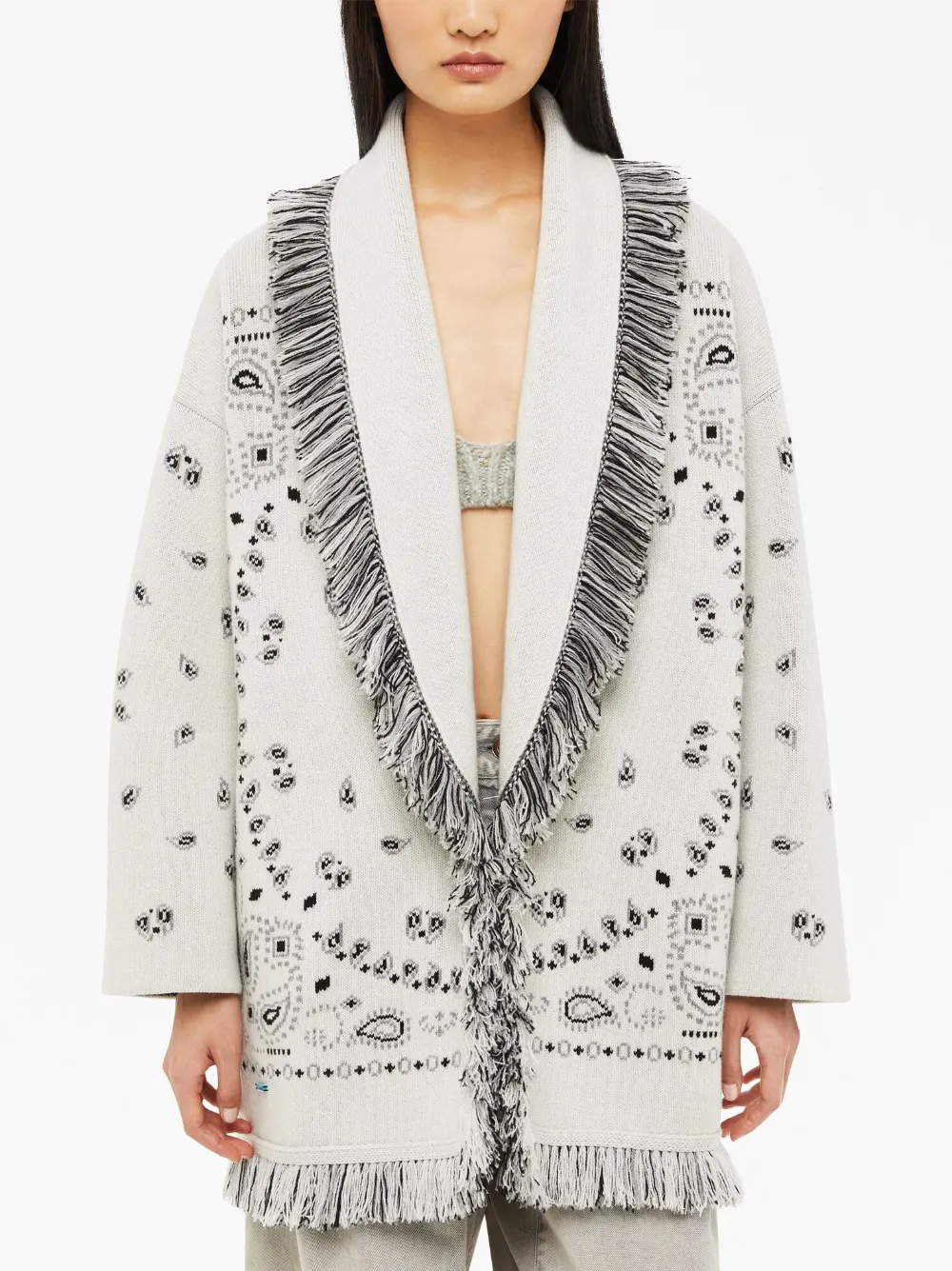 Alanui Bandana Jacquard Fringed Cashmere Cardigan - Farfetch