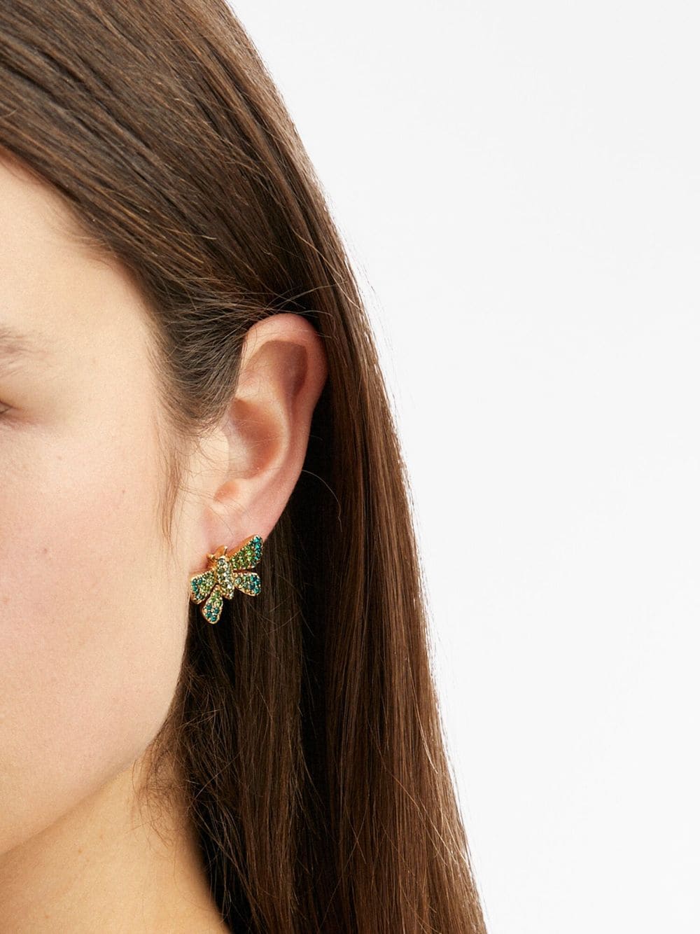 Shop Oscar De La Renta Butterfly Crystal-embellished Earrings In Green