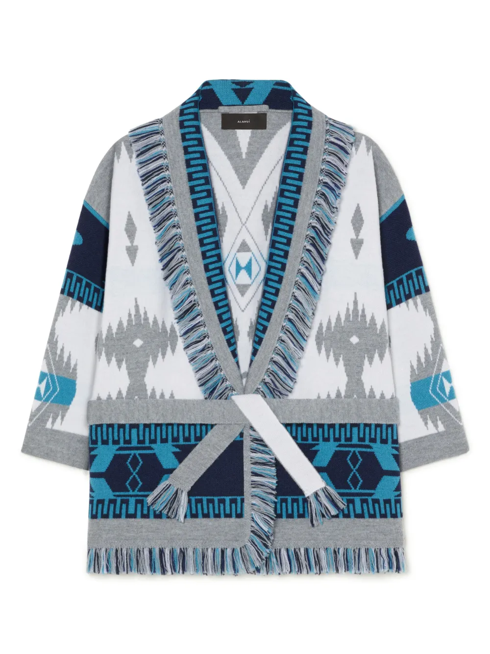 Shop Alanui Icon Jacquard Virgin-wool Cardigan In White