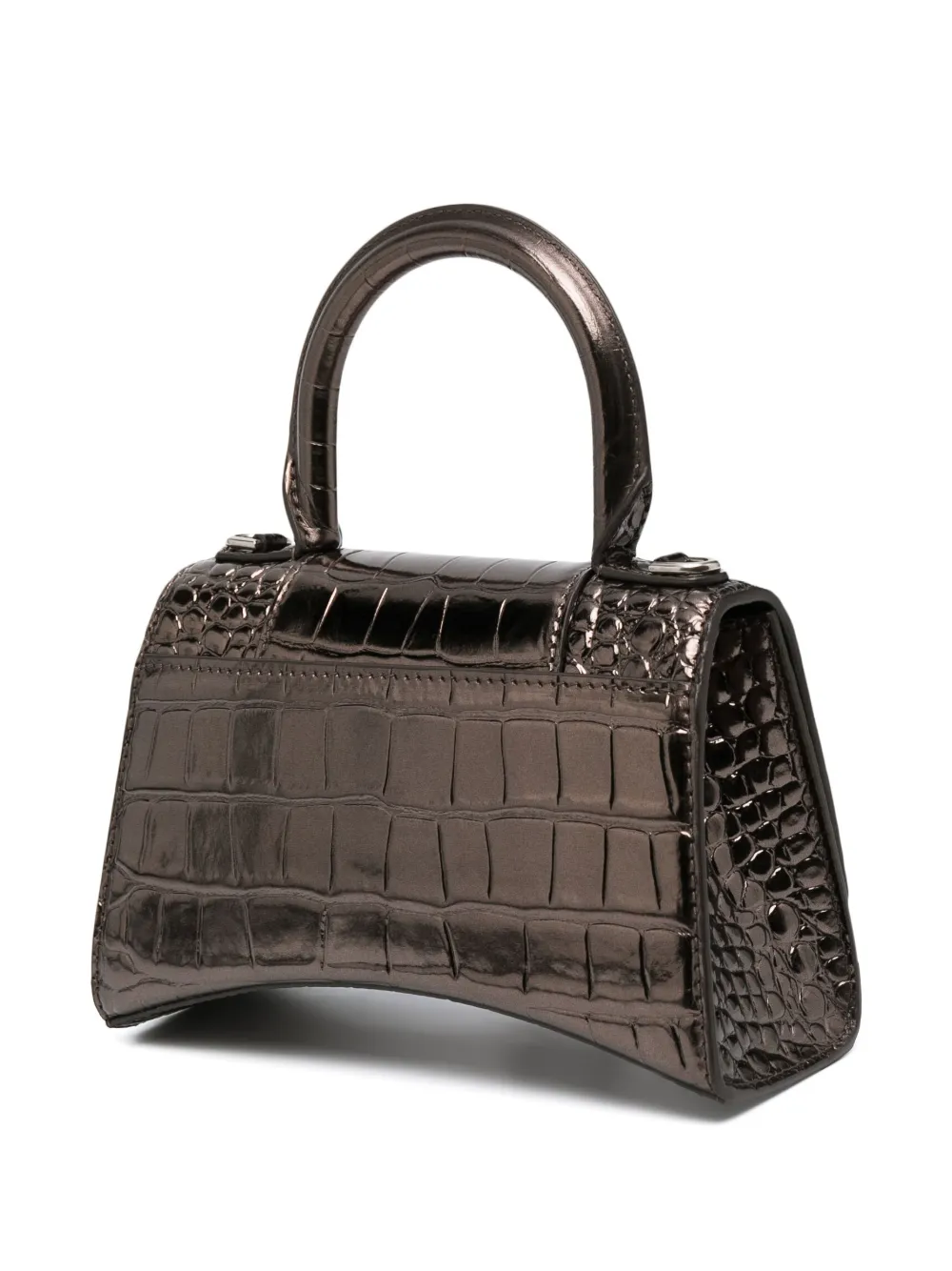 Shop Balenciaga Hourglass Xs Crocodile-embossed Tote Bag In Brown