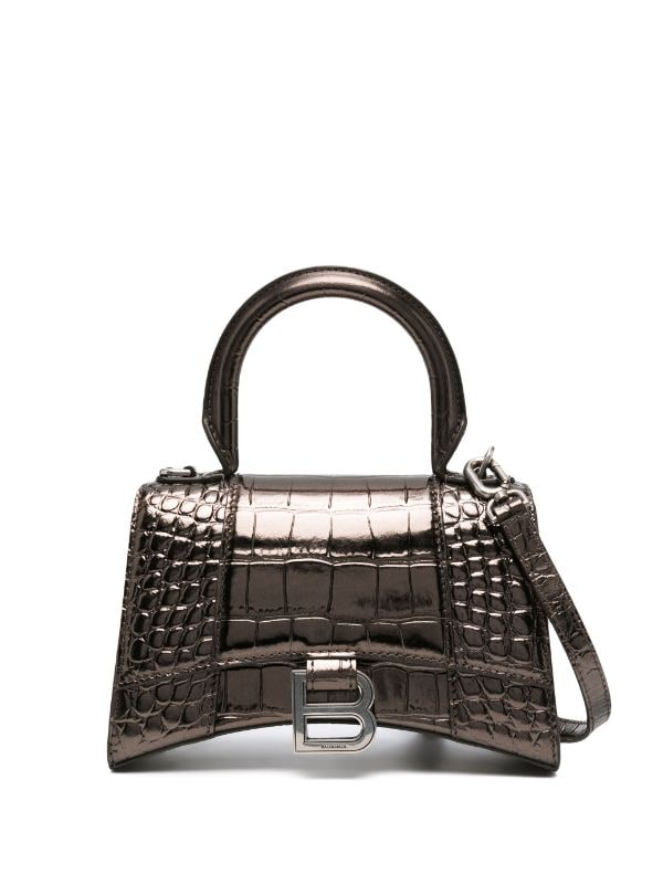 Balenciaga Hourglass Top Handle Bag XS Crocodile Embossed Pink in Calfskin  Leather with Aged Silvertone  US