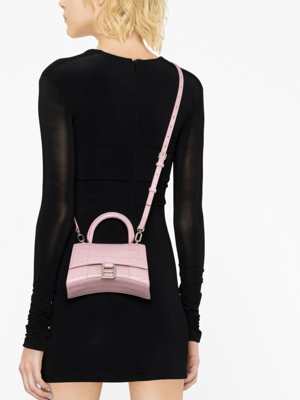 Shop Balenciaga Xs Hourglass Leather Tote Bag In Pink