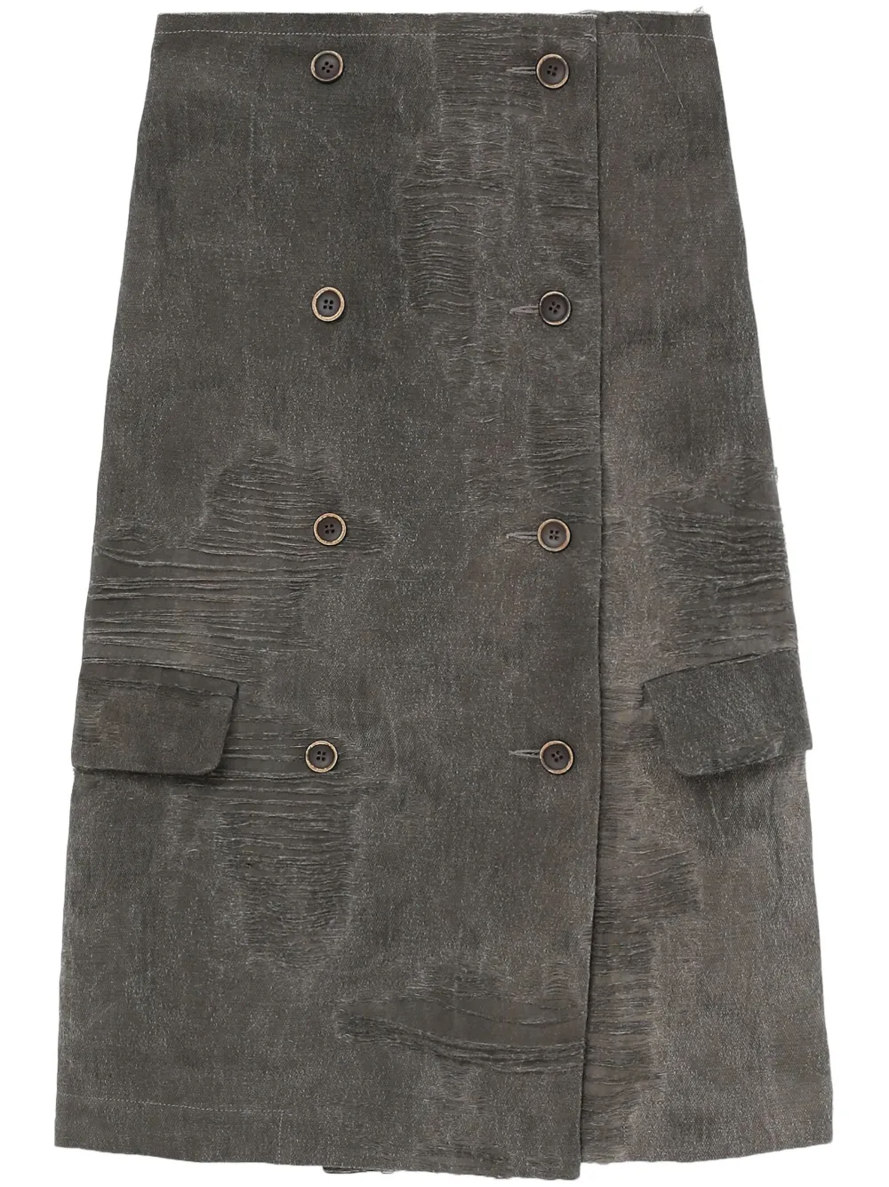 UMA WANG DISTRESSED A-LINE MIDI SKIRT