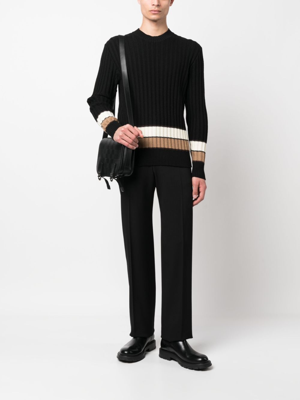 Tagliatore stripe-detail wide-ribbed jumper - Zwart