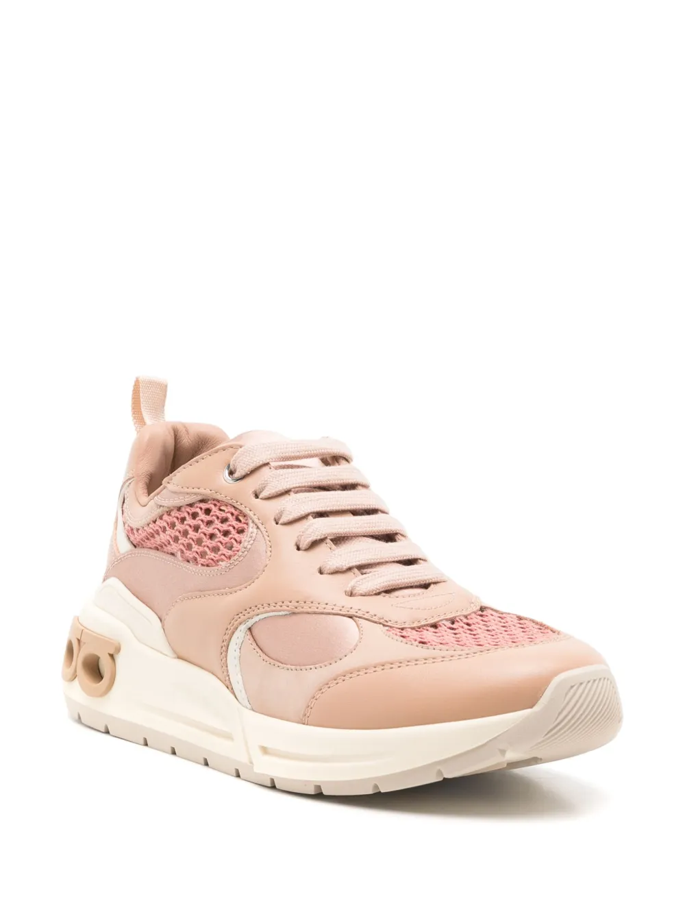 Ferragamo Sneakers met gancini-reliëf en vlakken - Bruin