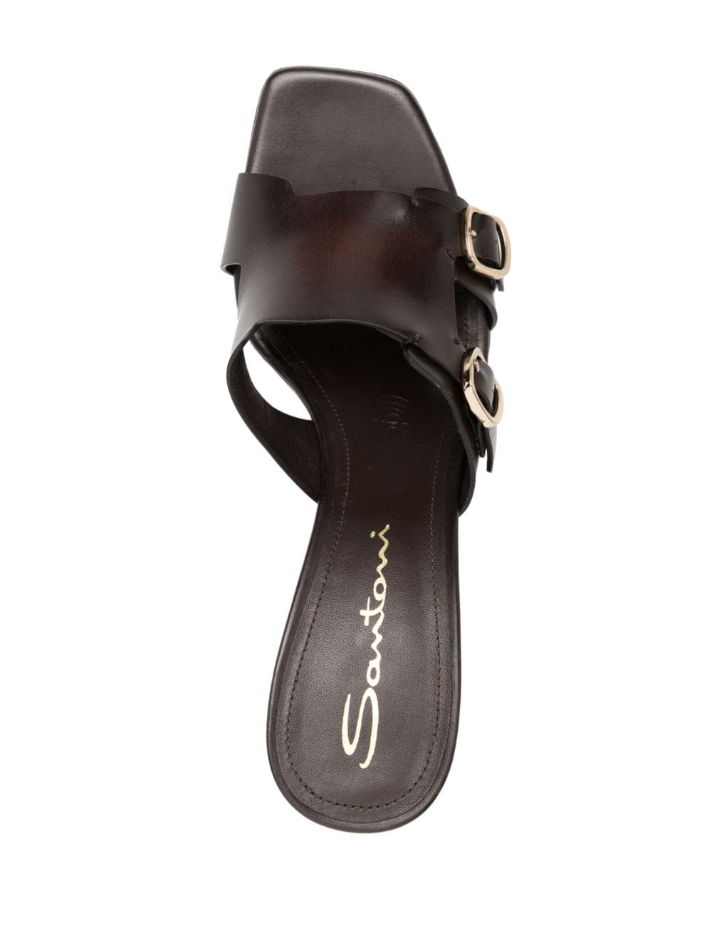 Shop Santoni Double-buckle Leather Mules In Brown