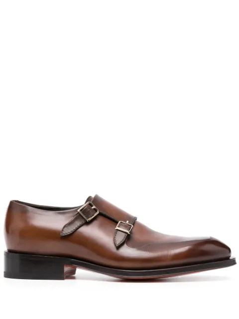 Santoni double-buckle leather monk shoes