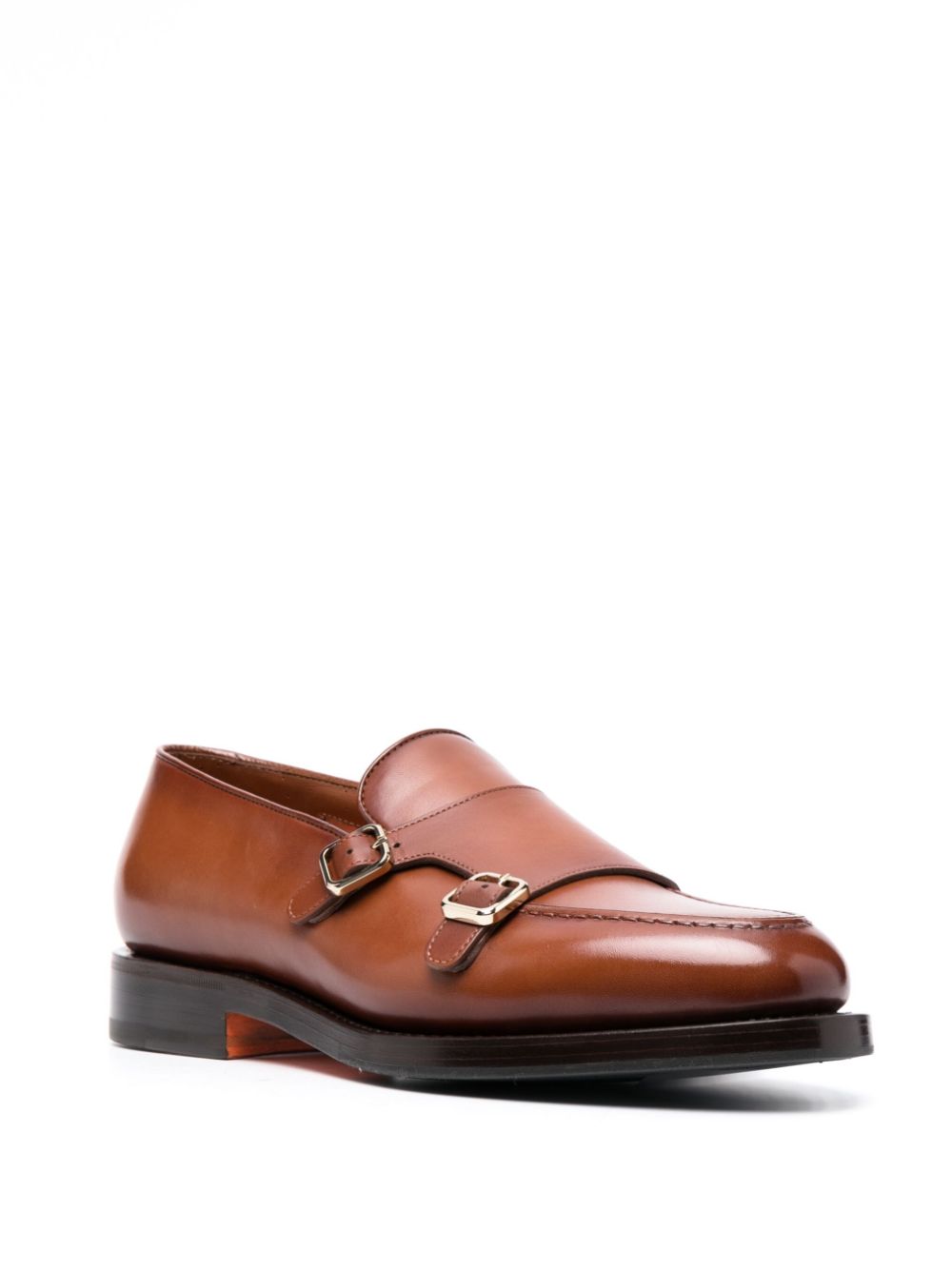 Santoni double-buckle leather monk shoes - Bruin