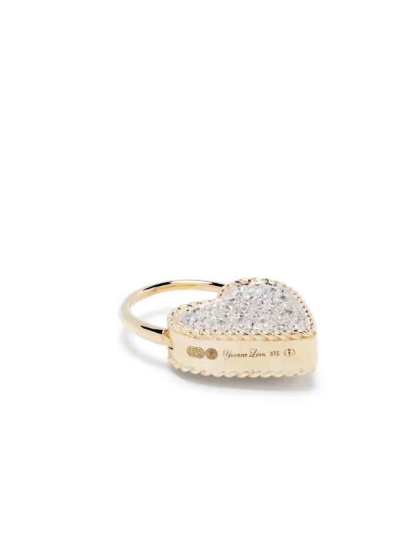 Yvonne Léon 9kt Yellow Gold Creole Cadenas Coeur Diamond