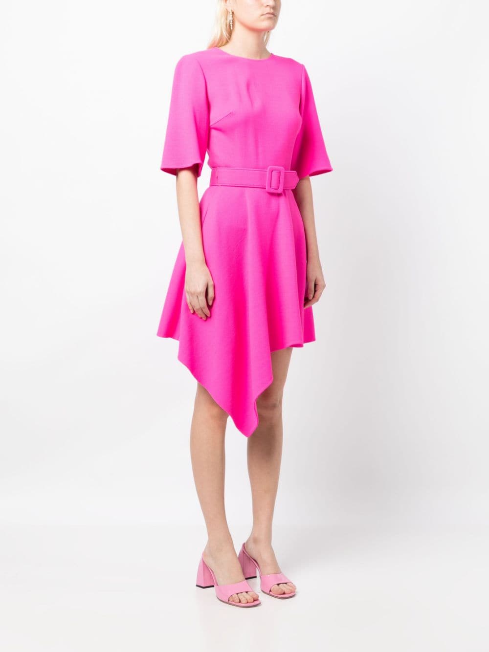 Shop Oscar De La Renta Asymmetric-hem Belted Dress In Rosa