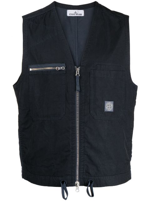 Stone Island logo-patch twill weave waistcoat