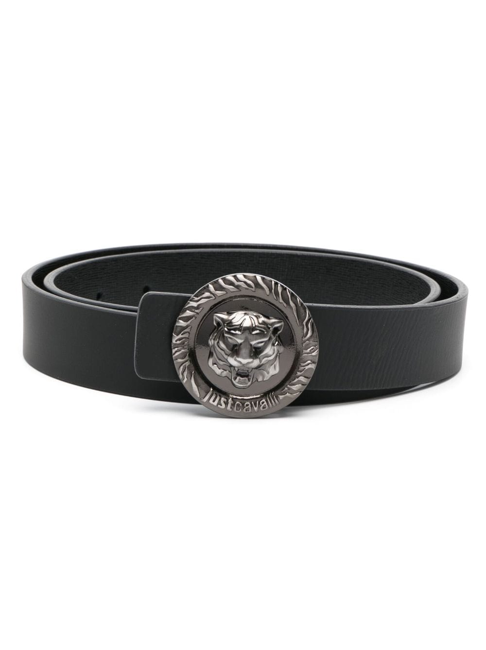 Just Cavalli Tiger Head-buckle Leather Belt In Black