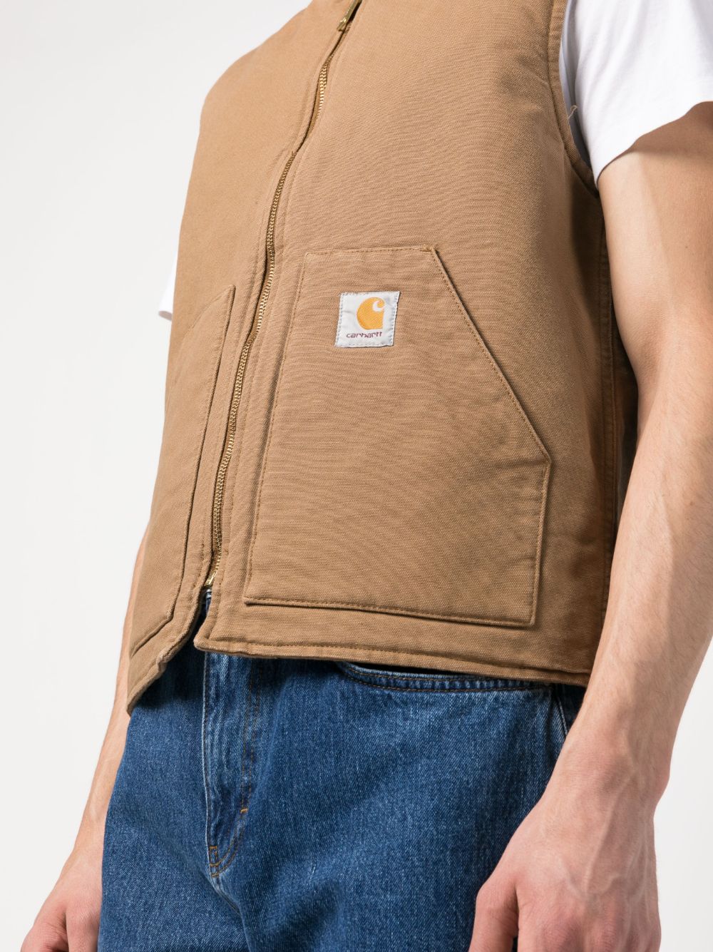 Shop Carhartt Logo-patch Zipped Gilet In Brown
