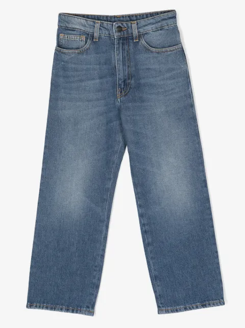 Palm Angels Kids logo-print straight-leg cotton jeans