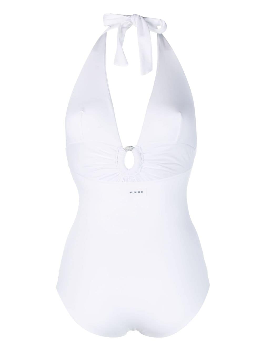 Shop Fisico Disc-detail Halterneck Swimsuit In White