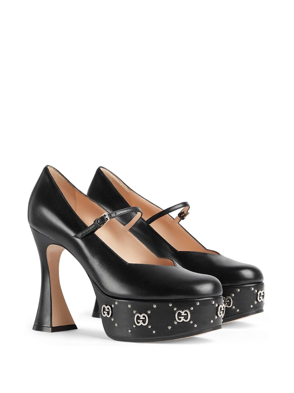 Louis Vuitton Black Leather Embellished Mary Jane Platform Pumps