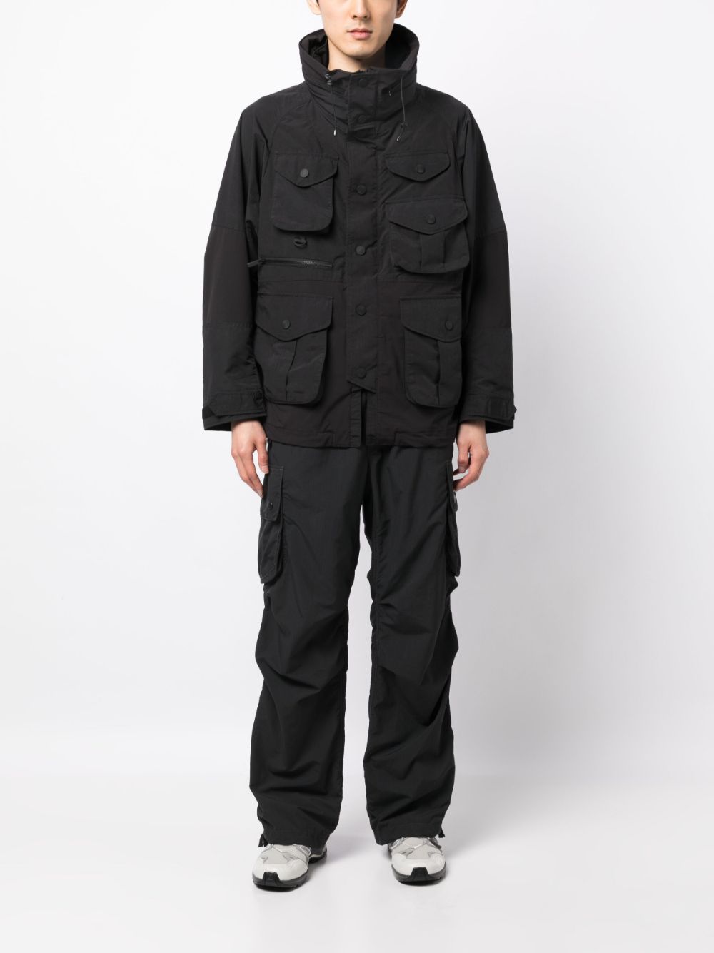 Shop White Mountaineering Cargo Hooded Jacket In Black