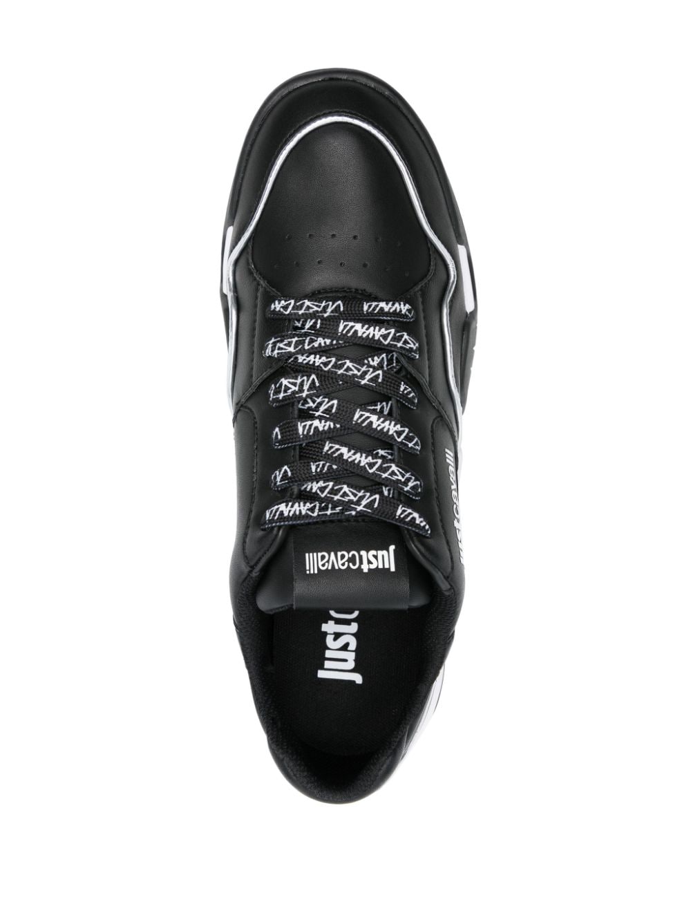 Shop Just Cavalli Logo-print Metallic Leather Sneakers In Black