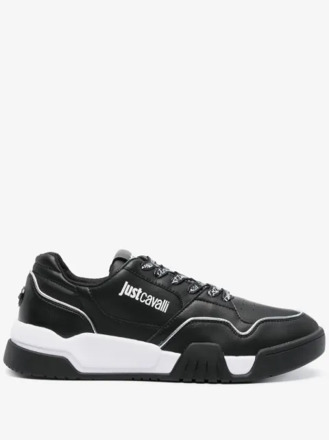 Just Cavalli logo-print metallic leather sneakers