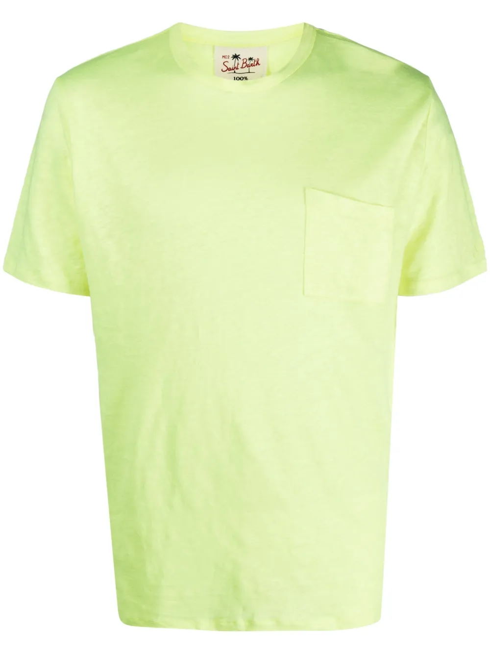 Mc2 Saint Barth Patch-pocket Linen T-shirt In Fluo Yellow