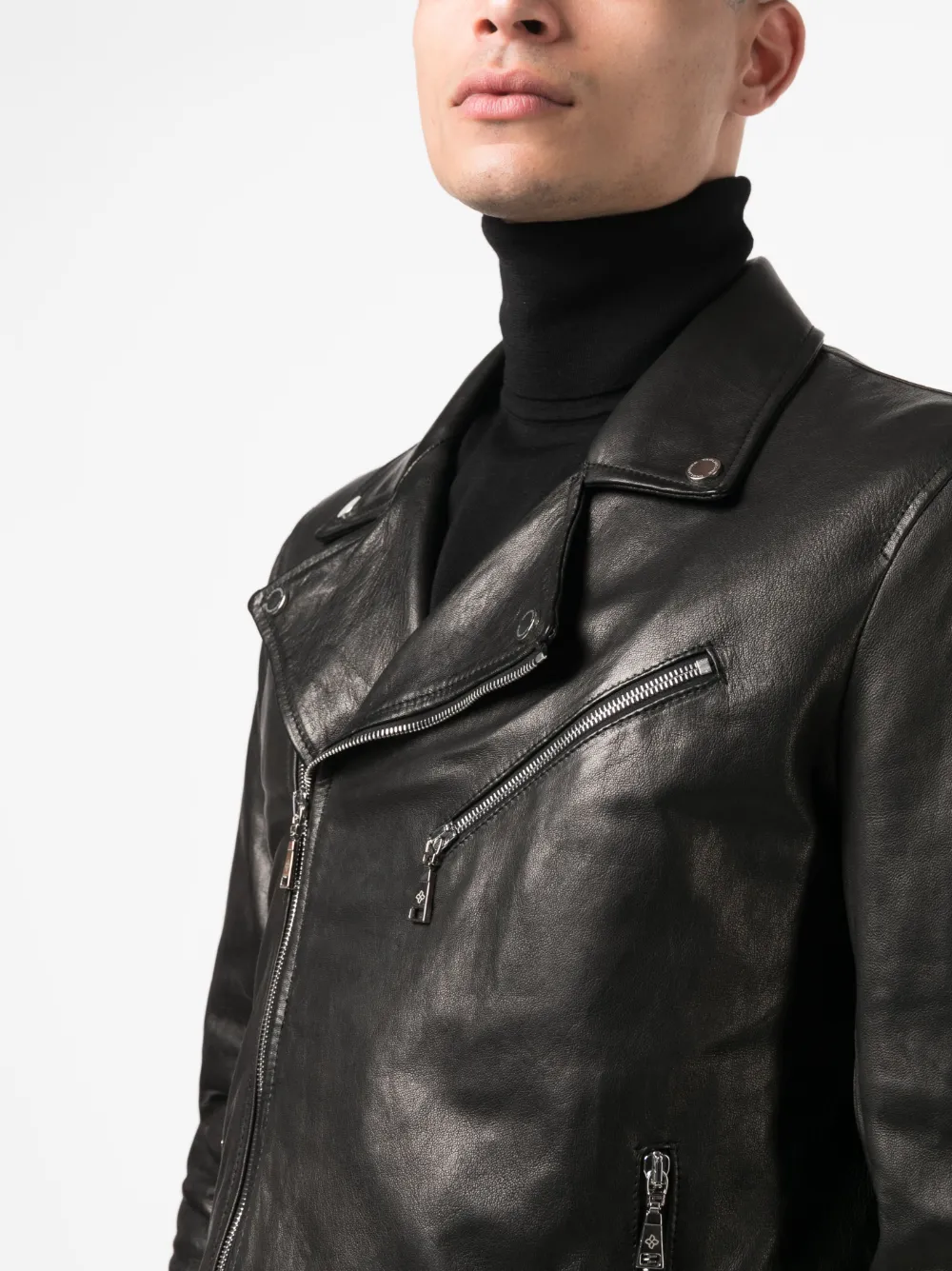 Tagliatore Notched Long-sleeve Leather Jacket In Black