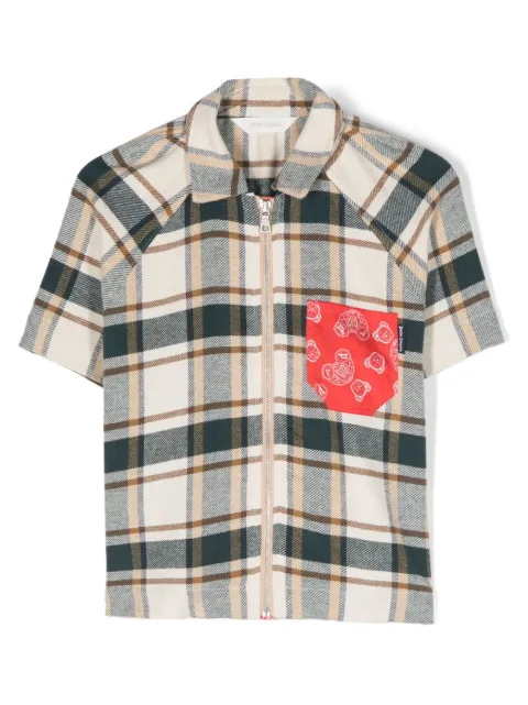 Palm Angels Kids bandana-print pocket plaid shirt
