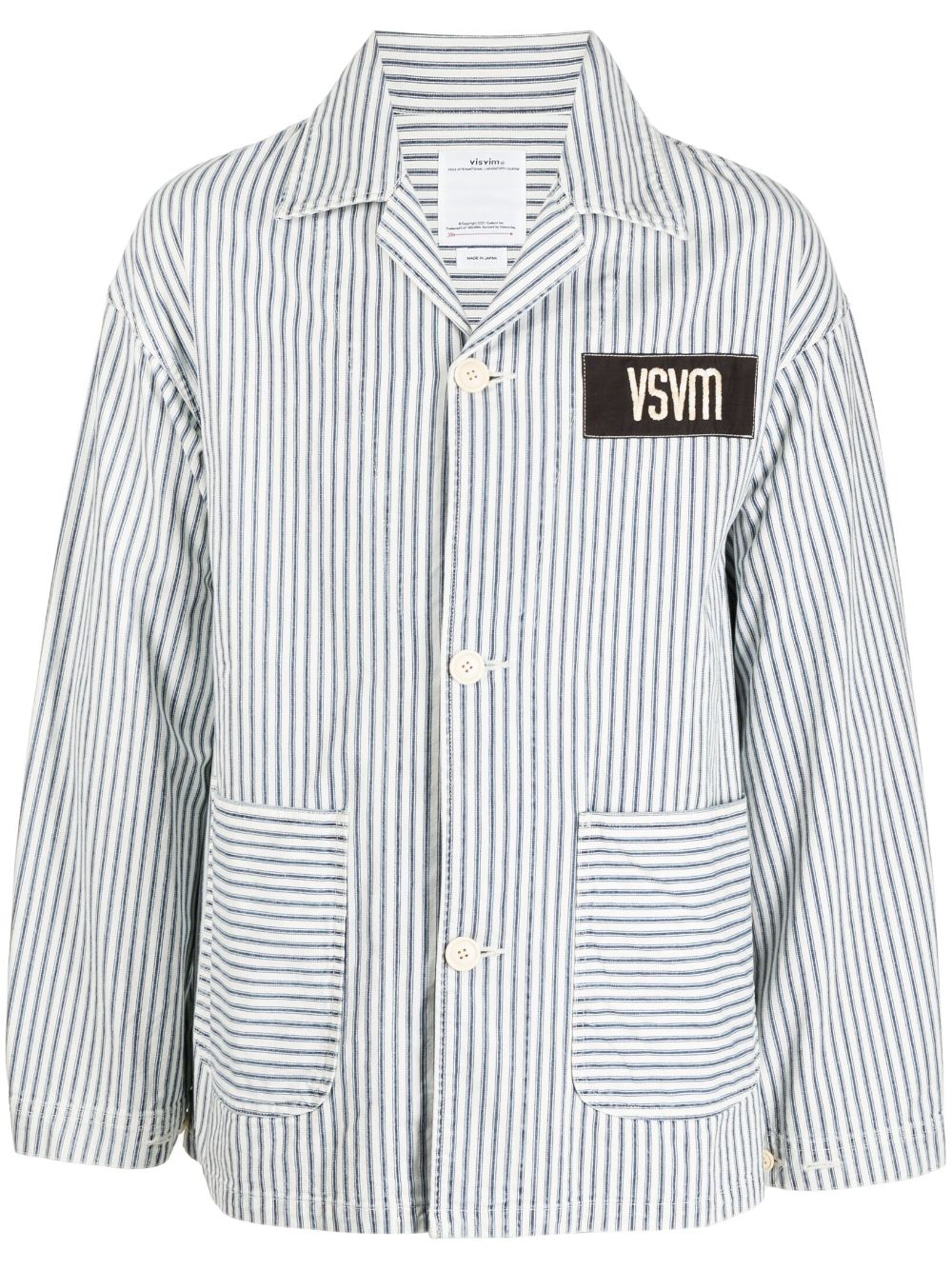 Shop Visvim Logo-patch Striped Jacket In Blue