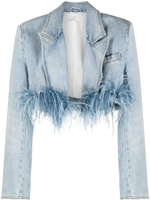 AREA - feather-trim cropped denim jacket