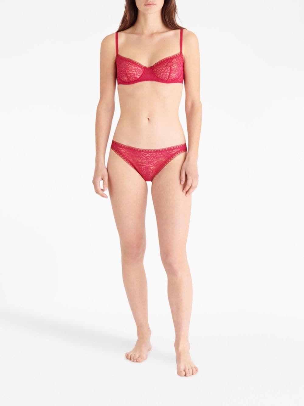 Shop Eres Velouté Lace-panel Briefs In Red