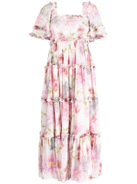 Needle & Thread Hummingbird floral-print smocked dress
