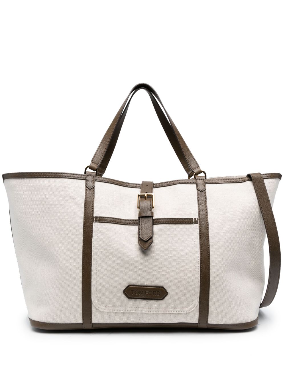 Tom Ford East West Canvas Leather-trim Tote Bag In Multi