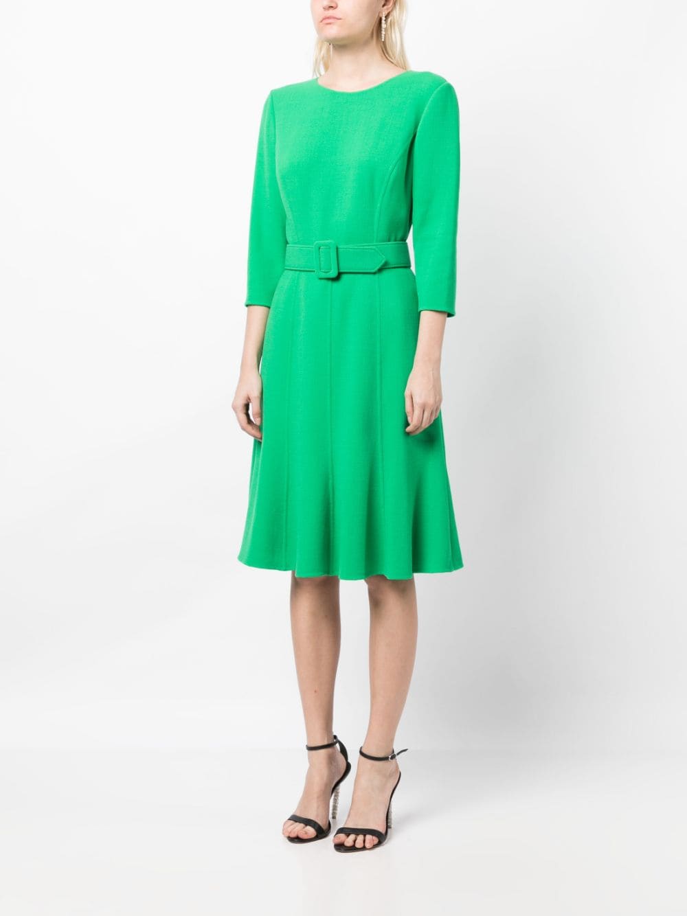 Shop Oscar De La Renta Belted Midi Dress In Green