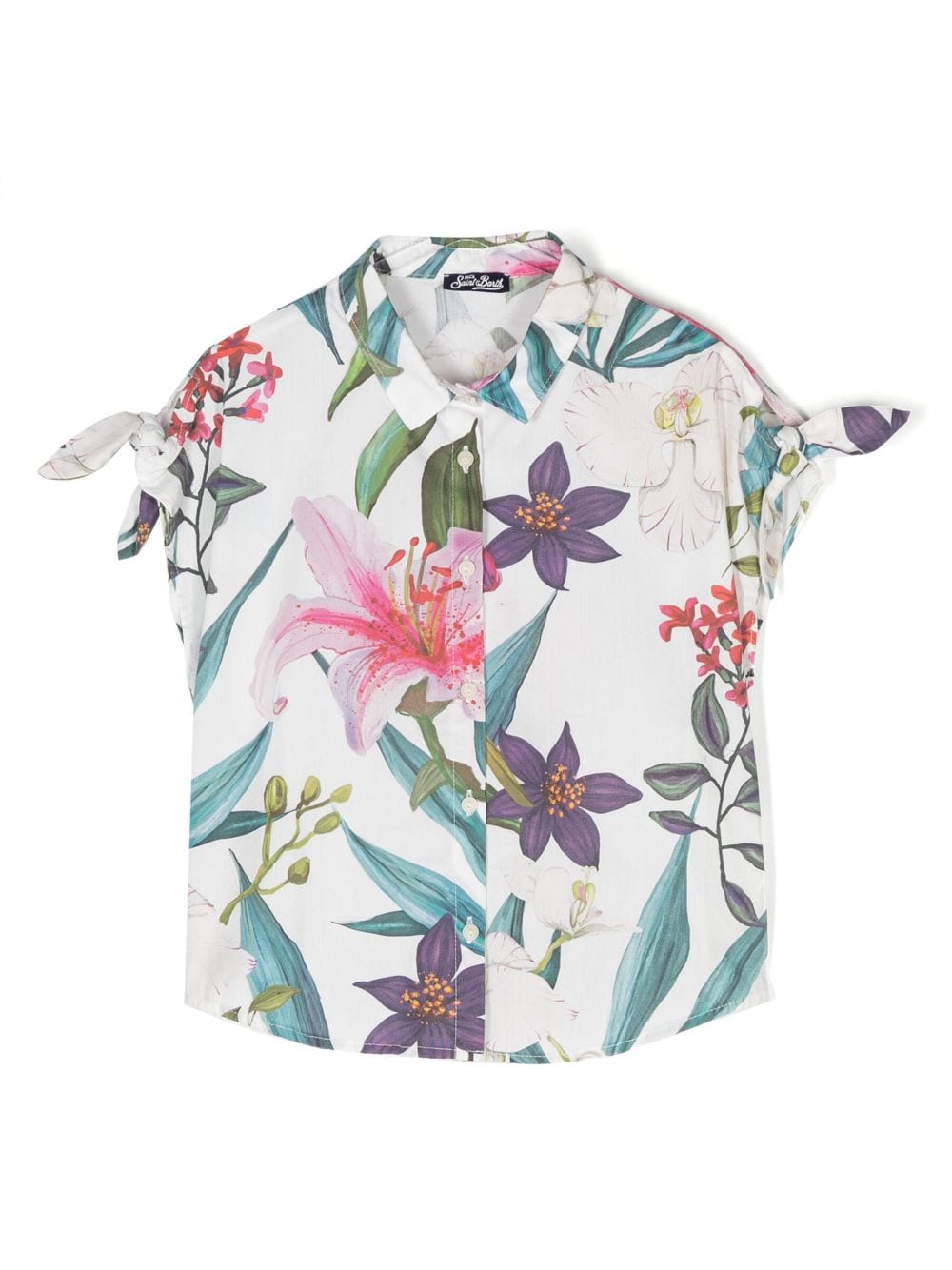 Mc2 Saint Barth Kids' Tropical Floral-print Shirt Dress In White