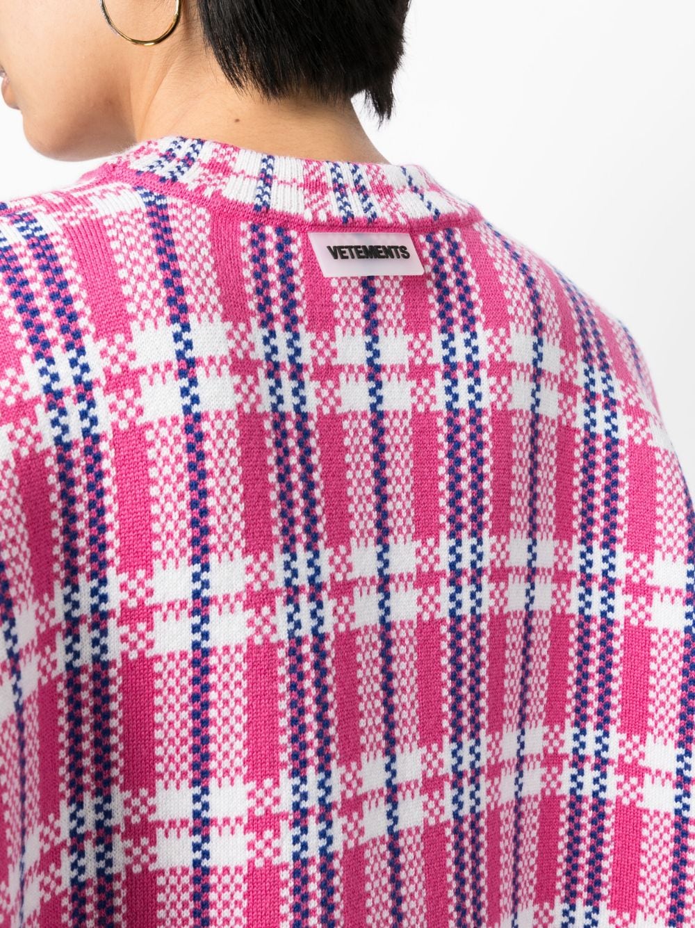 Shop Vetements Checked-intarsia Virgin Wool Jumper In Pink