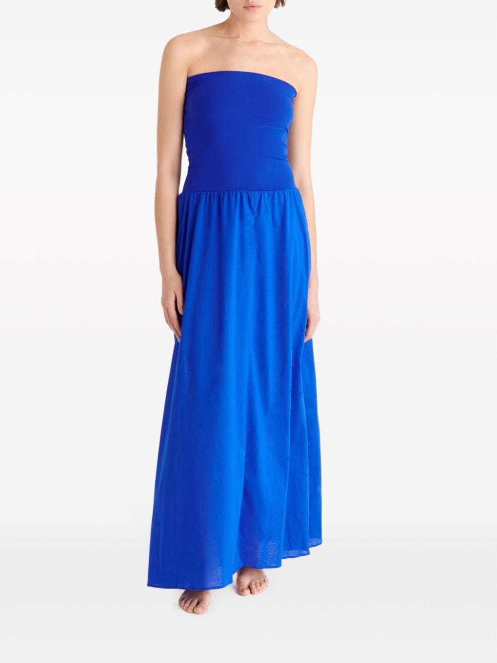 Shop Eres Ankara Strapless Maxi Dress In Blue