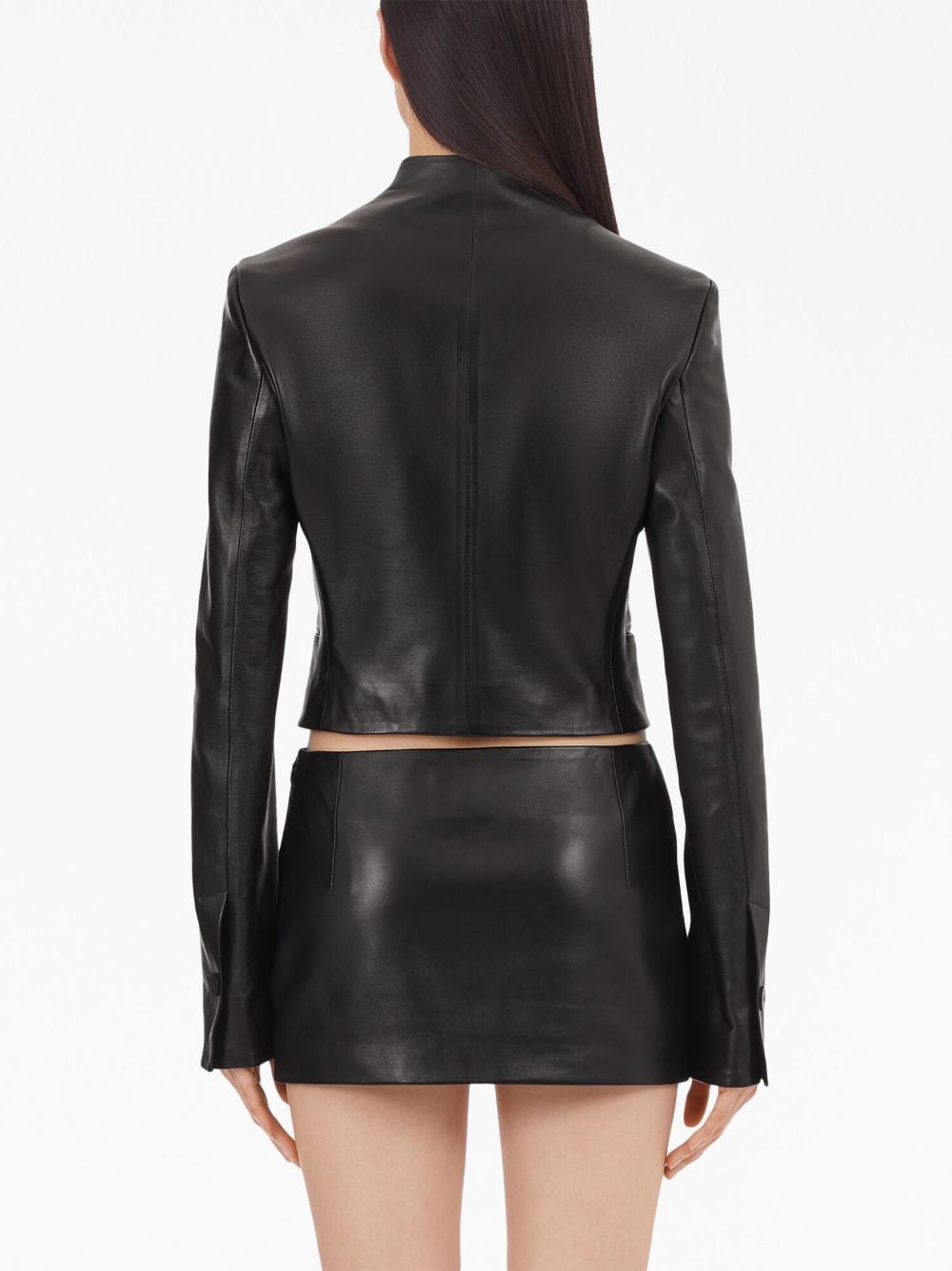Shop Ferragamo V-neck Leather Jacket In Black